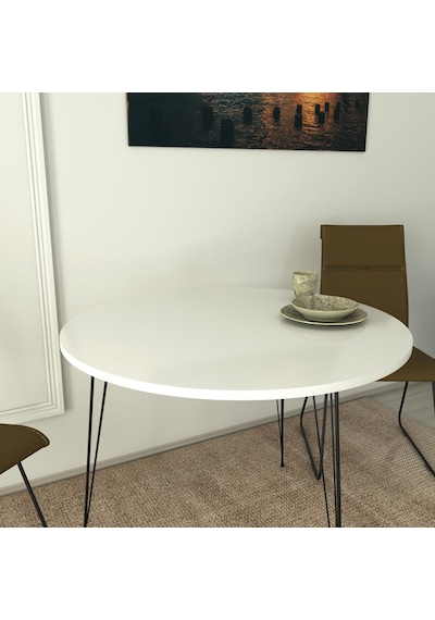 Pasific Home Sandalf Metal Ayaklı Yuvarlak Mutfak Masası Parlak Beyaz
