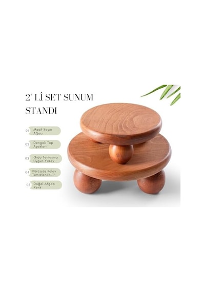 2&apos Li Set El Yapımı Ahşap Top Ayaklı Sunum Standı Tabağı Tahtası Kaliteli Dekoratif Sunumluk 25 X 25 Sunum Standı-2li