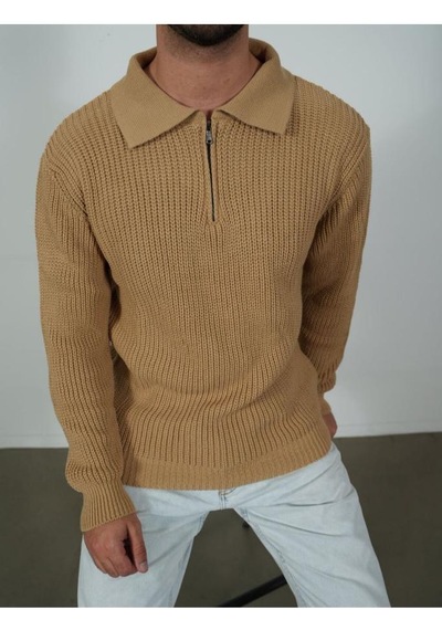 Oversize Tüylenmez Naturel Pamuk Fermuarlı Polo Yaka Triko Kazak Şık Ve Konforlu Sağlıklı Tasarım Ekru Oversize Tüylenmez Naturel Pamuk Fermuarlı Polo Yaka Triko Kazak Şık Ve Konforlu Sağlıklı Tasarım Ekru
