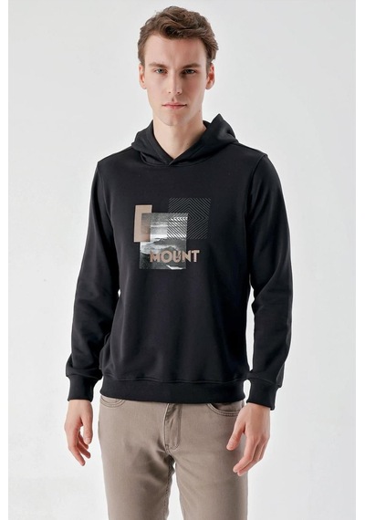 Slimfit Kapşonlu Önü Baskılı 2 İplik Erkek Sweatshirt 001