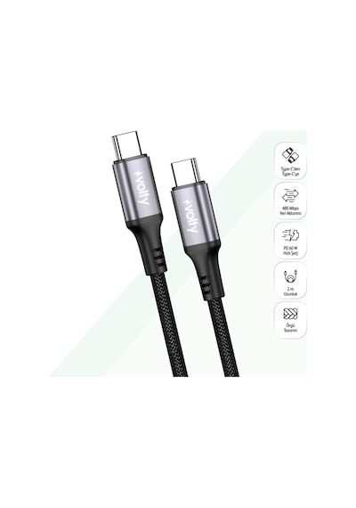 Type C Hızlı Şarj Kablosu Type-c To Type-c, 60w, 480mbps, 2m, Pd, Örgü, Led Ekran V0201010 S