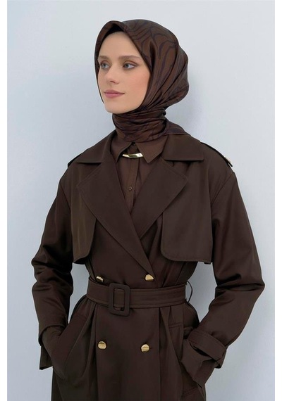 Armine İpek Eşarp 2026 Yaz - 9511-80 Koyu Kahve Siyah Twill