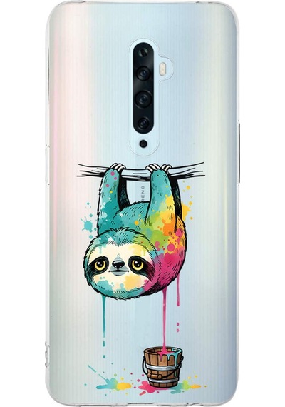 Oppo Reno 2z İle Uyumlu Splash Tembel Hayvan Tasarımlı Şeffaf Silikon Kılıf Şeffaf