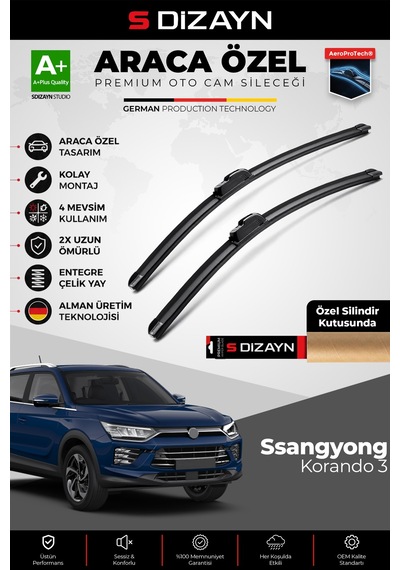 S-dizayn Ssangyong Korando Ön Cam Silecek Seti 2019 Üzeri Premium Araca Özel 60-45 Cm A+ Kalite
