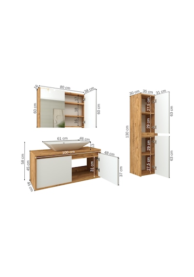 Banos Roomart Lavabolu Ahşap-Mat Beyaz 100Cm Banyo Dolabı+Aynalı Beyaz Banos Roomart Lavabolu Ahşap-Mat Beyaz 100Cm Banyo Dolabı+Aynalı Beyaz