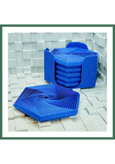 En-cag 3d Baskı Super Fidget Coaster Seti - Altıgen Desenli Bardak Altlığı Ve Tutucu-mavi Bss
