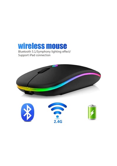 Led Işıklı Şarjlı Mouse 2.4ghz Usb Wireless Ve Bluetooth Lu Sessiz İos Uyumlu  Android Telefon Tablet Pc Tv Diğer