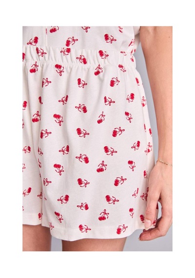 Defacto Regular Fıt Şortlu Kısa Kollu Desenli 2li Ecru Pijama Takımı H7407ax26hser98 Ekru-er98