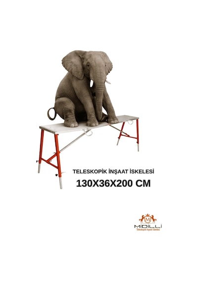 Alüminyum Gövdeli Çelik Ayaklı Teleskopik Katlanır İnşaat İskelesi - 400 Kg Taşıma Kapasitesi 130x36x200cm
