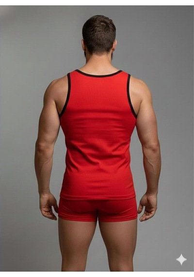 Erkek Kırmızı Tank Top Boxer Takımı Çok Renkli