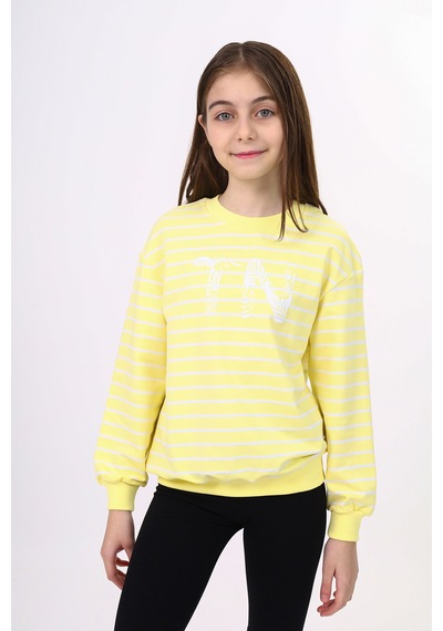 Toontoy Kız Çocuk Çizgili Sweatshirt Açık Sarı