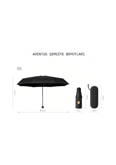 Aventus Kapsül Şemsiye - Uv Korumalı Güneş Şemsiyesi Siyah