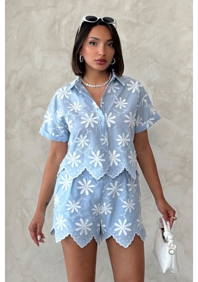 Verymoda Nakışlı Gömlek D2858 Mavi