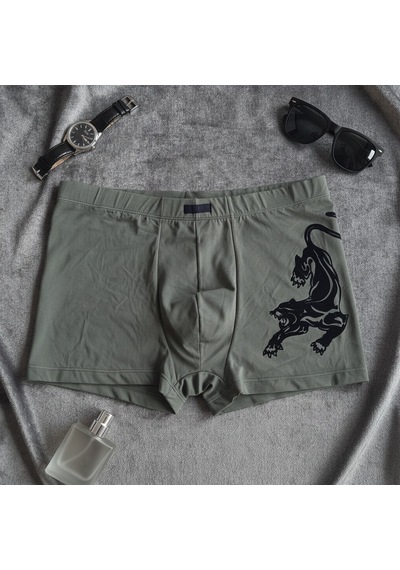 Bonbon Erkek Flok Panter Baskılı Yeşil / Haki Renk Boxer Bb2767