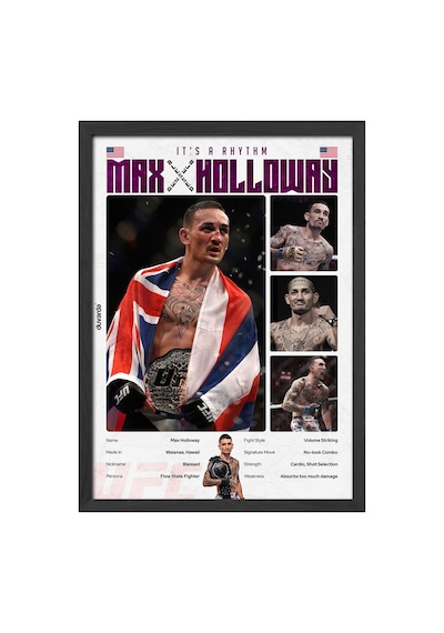 Max Holloway Ufc Siyah Ahşap Çerçeveli Poster, Dekoratif Dövüş Duvar Tablosu