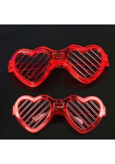 Kırmızı Led Işıklı Kalp Gözlük 3 Modlu Parti - Glow Gözlüğü 0 - 99