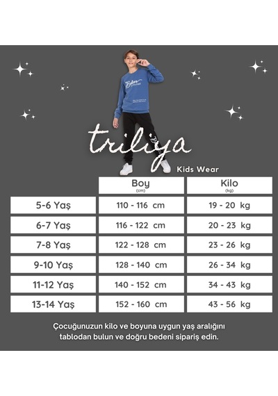 Triliya-garson Boy Eşofman Takımı 5-14 Yaş, Lüks Günlük Ve Okul, Cepli, Likralı Kumaş İndigo