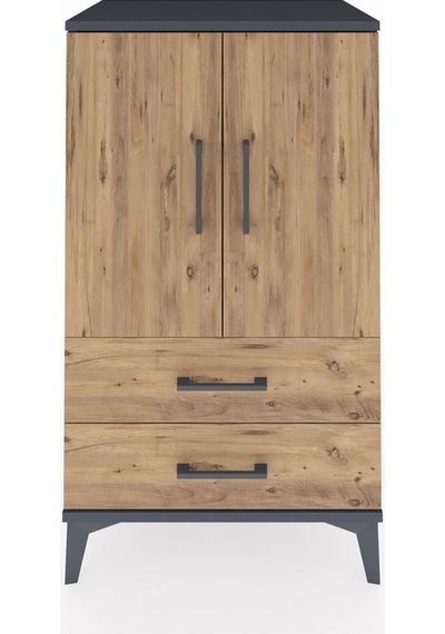 Hyperion Komodin 2 Raflı Tek Çekmeceli 2 Kapaklı 60x44x106 Antrasit-çam Antrasit