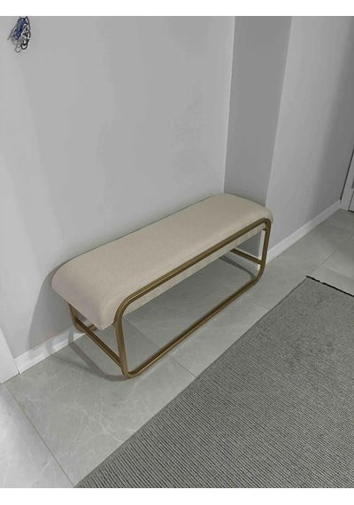 Neva Serisi Yatak Ucu Oturma Bankı Makyaj Oturağı Metal Ayaklı Krem Puf Bench Montajsız Oturak KREM