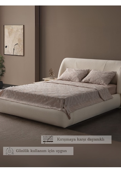 Anna Delux Çift Kişilik Çok Amaçlı Yatak Örtüsü Seti Gri Pamuk Nevresim Takımı Günlük 220x240 Bej