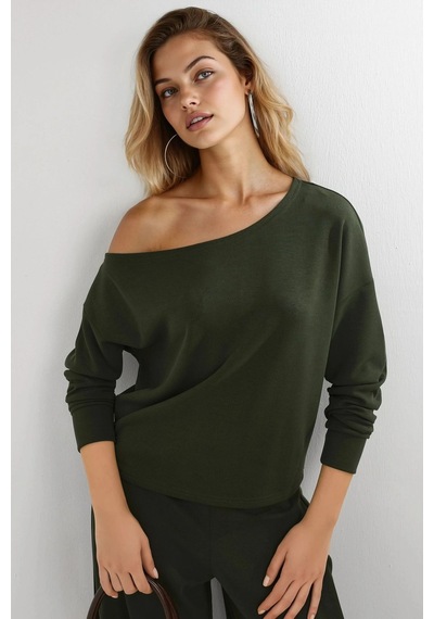 Hiccup Busem Asimetrik Yakalı Rahat Kesim Sweatshirt Yeşil