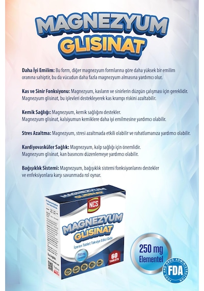 Ncs Magnezyum Glisinat 250 Mg Elementel 60 Tablet Bisgilisinat