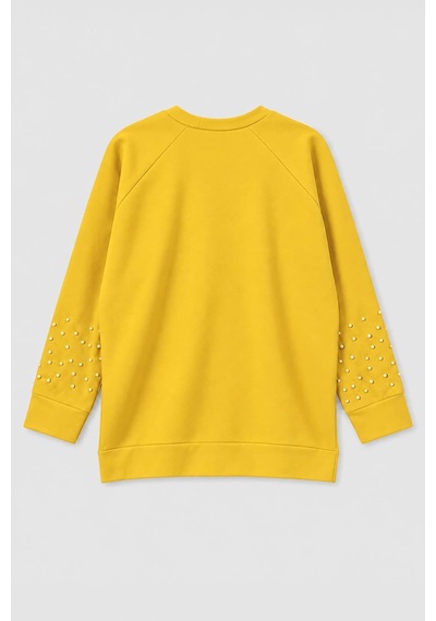 Markapia Kadın Oversize Taş Detaylı Geniş Kalıp Sweatshirt Sarı