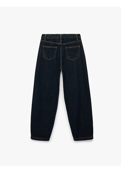 Koton Beli Ayarlanabilir Lastikli Pamuklu Cepli Denim Pantolon Dark Indıgo 7wkb40010td Koyu İndigo