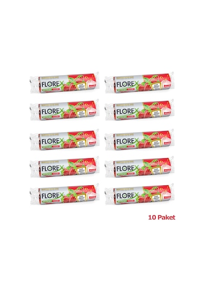 Florex 60 Litre Büzgülü Çilek Kokulu Çöp Torbası Poşeti / 65 x 70 CM - 10 x 10 Rulo / Paket
