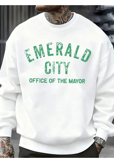 Startmore Startmoreemerald City Mektup Baskılı Sonbahar Sweatshirt Erkek Trendy Günlük Kazak Polar Bol Giyim Her Beyaz