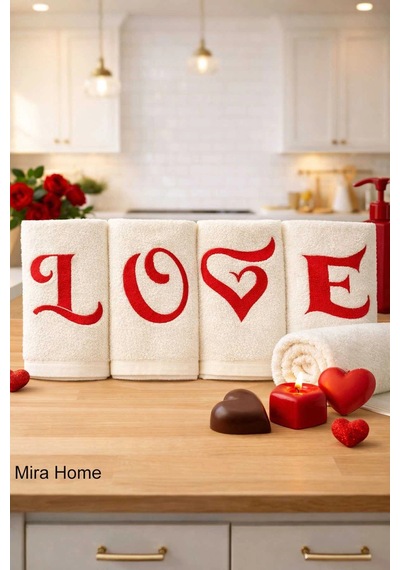 Love Nakışlı 4lü Mutfak Havlusu Seti 30x50 Cm Çok Renkli