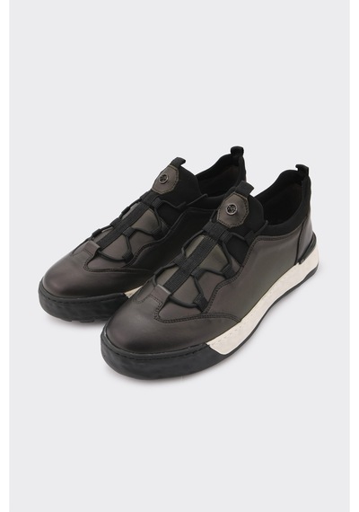Derinet Hakiki Deri Lastik Bağcıklı Erkek Sneaker Haki Haki