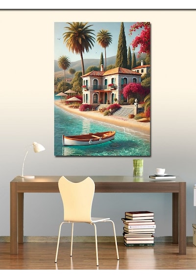 Kanvas Tablo Akdeniz Kıyısı Evi 70cmx100cm