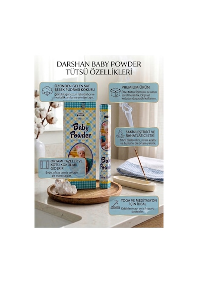 Darshan Baby Powder Bebek Pudrası Kokulu Çubuk Tütsü 20 Adet