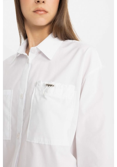 Defacto Relax Fit Poplin Uzun Kollu Gömlek Tunik C7825AX24SMWT36 Beyaz