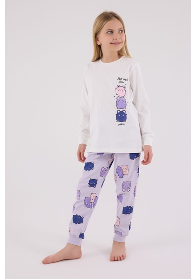 Rolypoly Kız Çocuk Beyaz Pijama Takımı Rp3704-c-v2 Beyaz