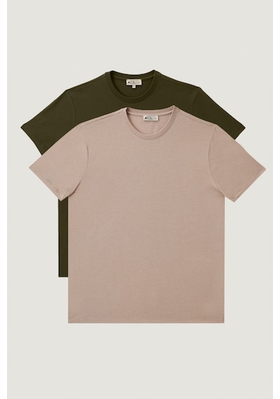 Ac&Co / Altınyıldız Classics Erkek Melanj Slim Fit Bisiklet Yaka 2'li Düz Tişört Paketi Hakı-bej Melanj Haki - Bej Melanj