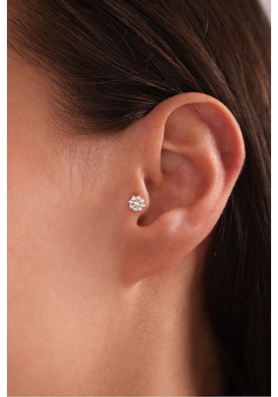 14 Ayar Altın Çok Taşlı Çiçek Tragus Küpe