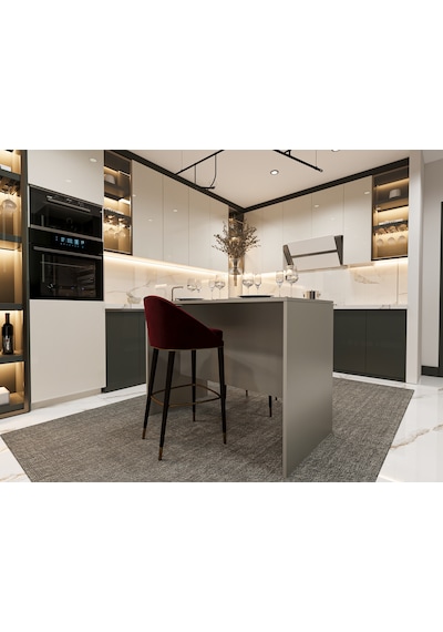 Asra Trend Mutfak Adası MA-03 %100 MDF Yemek ve Bar Masası Kül Gri