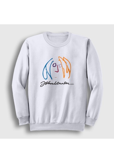 Presmono Unisex Logo Beatles John Lennon Sweatshirt Beyaz