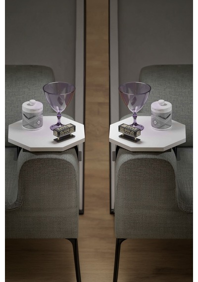 Sekizgen Koltuk Tepsi Sehpa Beyaz 2'li Çok Renkli