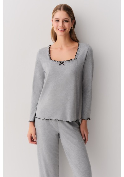 Suwen Lina Pijama Takımı Gri Melanj