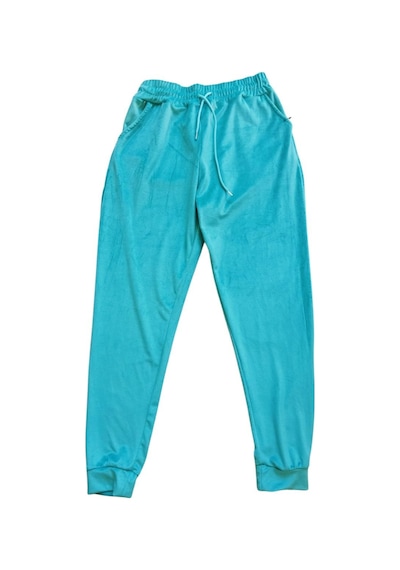 Royaleks Parlak Kadife Cepli Pantolon Eşofman Pijama Altı Unisex Lastikli Paça Yeşil