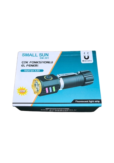 Small Sun 30 W Çok Fonksiyonlu El Feneri Su Geçirmez Metal Tasarım Siyah