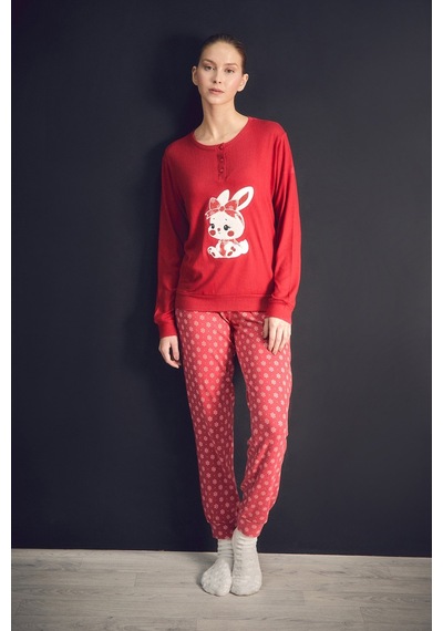 Fullamoda Tavşan Nakışlı Bisiklet Yaka 2 Li Pijama Takımı 24mıcg631216857-kırmızı Kırmızı Fullamoda Tavşan Nakışlı Bisiklet Yaka 2 Li Pijama Takımı 24mıcg631216857-kırmızı Kırmızı