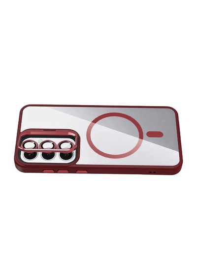 Joko - 558 - Samsung Galaxy Uyumlu S24 Fe Remim Lensli Magsafe Standlı Kapak - Glblseme - - Bordo