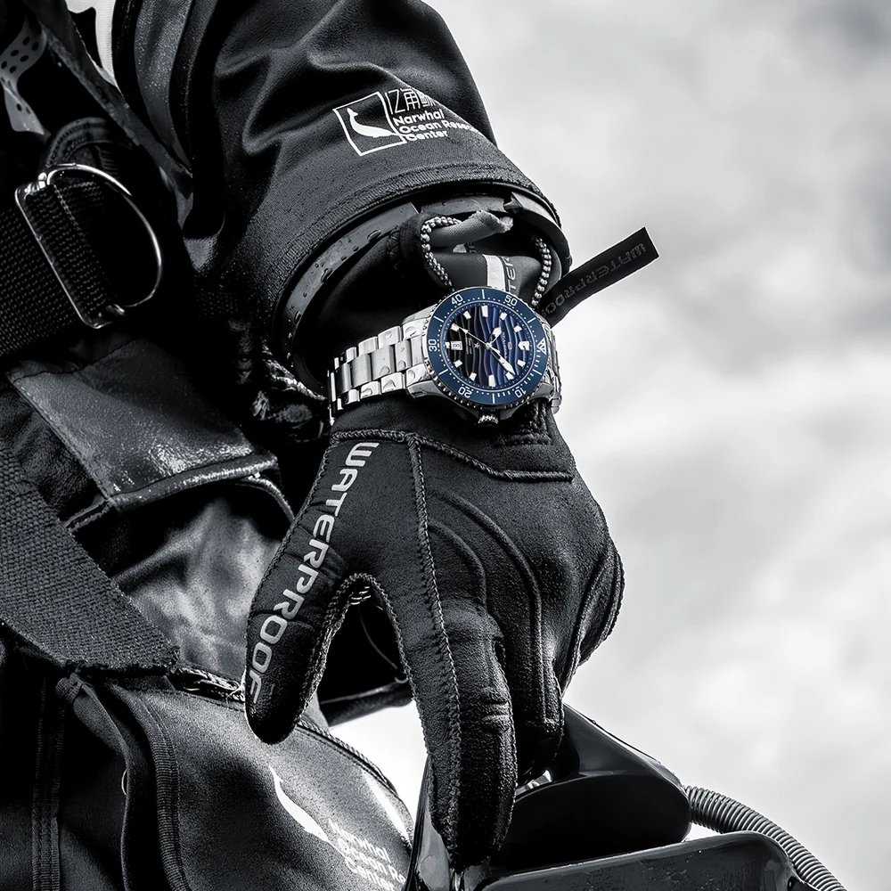 Sea-gull Ocean Series Pro 300m Su Geçirmez Gradyan Dalgalı Dokulu Kadranlı 41 Mm Diver Saat Metalik