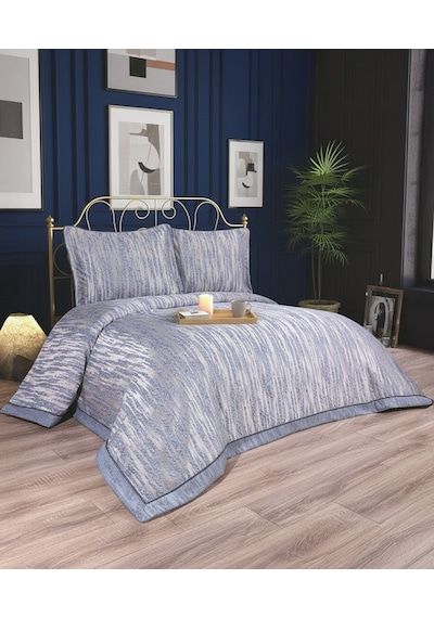 Calantha Home Collection Estella 3 Parça Lacivert Geometrik Pike Takımı 240 X 260 Cm Lacivert
