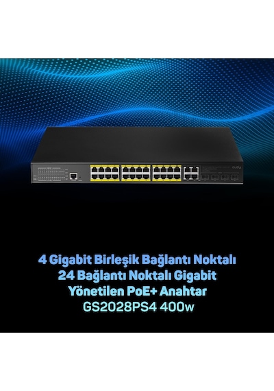 Cudy GS2028PS4 4combo 1konson 24 Port Gigabit 400 W Poe Yönetilebilir Metal Rack Mount Switch