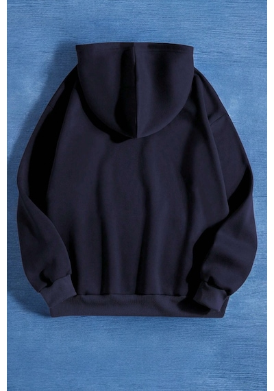 Papatya Kelebek Baskılı Oversize Sweatshirt Lacivert